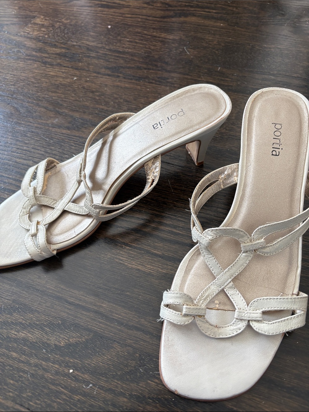 Women's Metallic Cream Strappy Kitten Heel Sandals